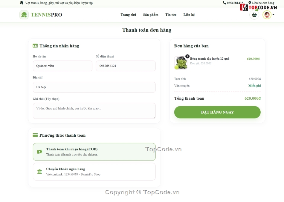 thể thao,Website bán đồ thể thao,tennis